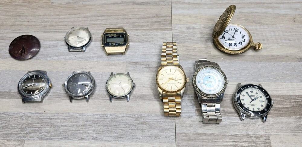 Men's Watch Lot Bundle Of 10 - Timex Self Wind, Lorus, Gotham. Parts Project Lot